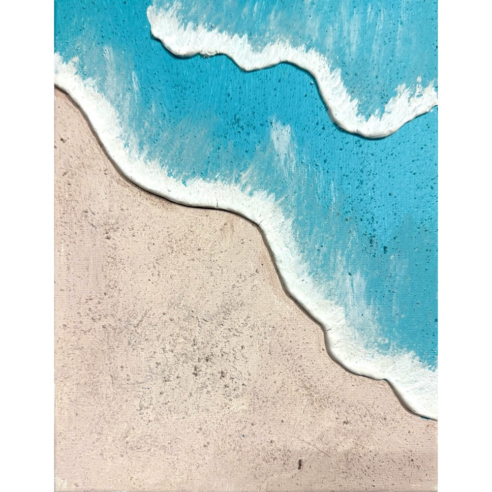 Papa Diouf Original Painting Ocean Beach Textured Art 8x10 Blue New